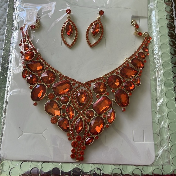Jewelry - Elegant Red Crystal Statement Necklace & Earring Set - Women's Jewelry